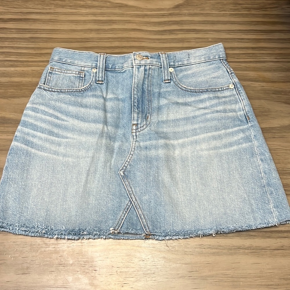 MADEWELL RIGID DENIM A-LINE RAW HEM MINI SKIRT SIZE 29